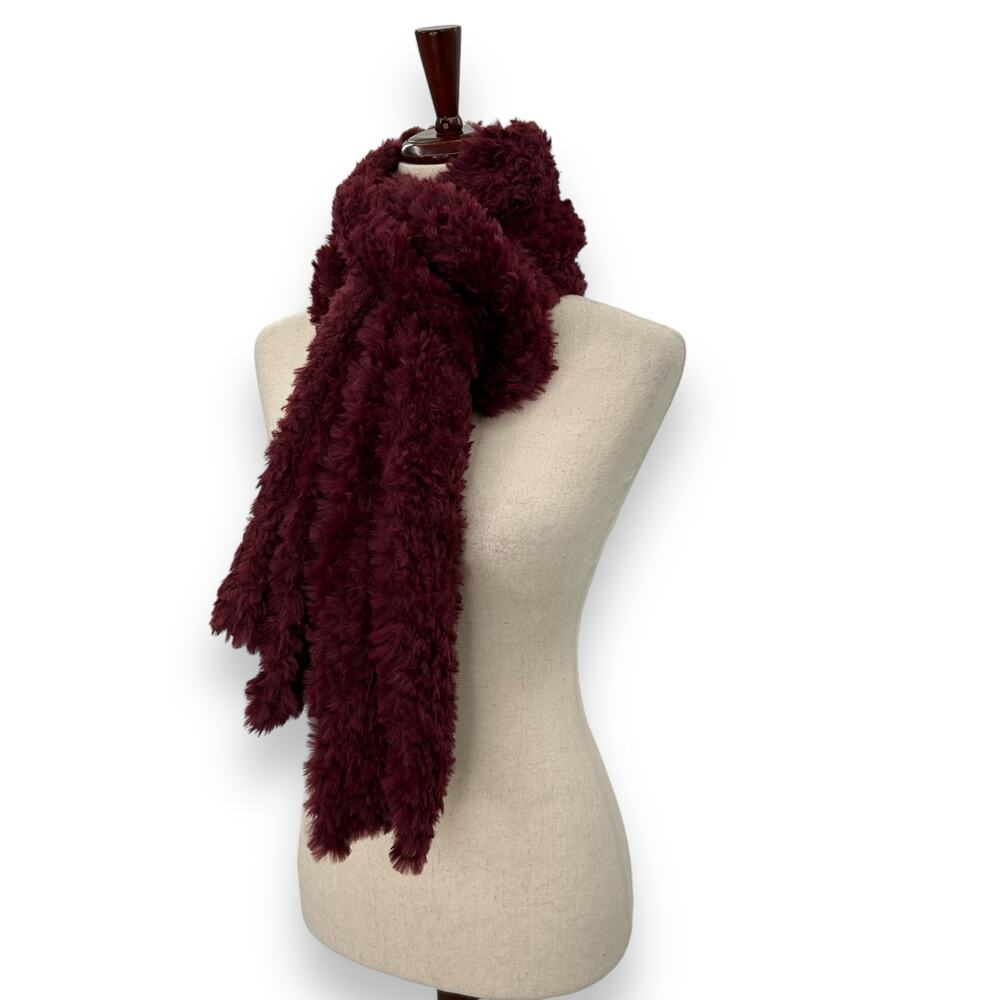 NEW INC International Concepts Red Fluffy Faux Fur Scarf Maroon Burgundy  Macy - Picture 9 of 16